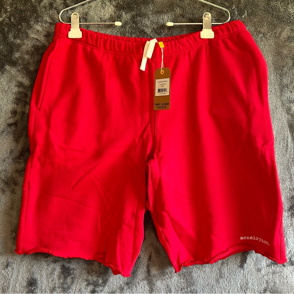 Mark McNairy Mens Large Red Sweat Shorts‎ Drawstring Streetwear Lounge NWT $88